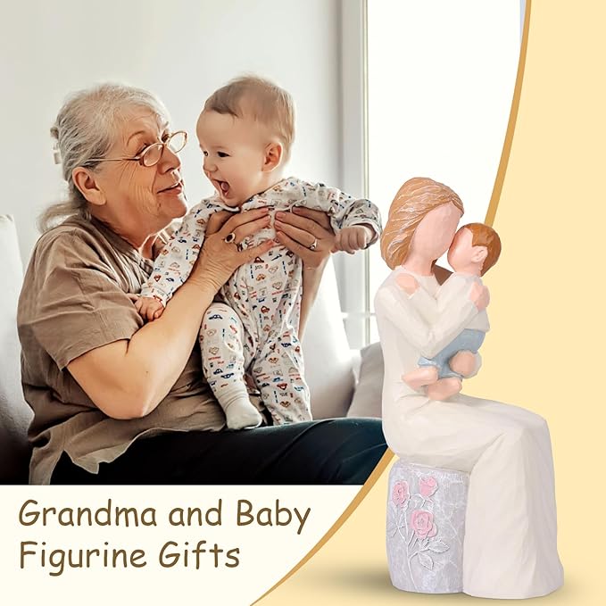 Grandmother and Baby Figurines, Hand-Painted Sculpted Statue, Sentimental Keepsake for First Time Nana or Great Grandmother, Emotional Home Decor Present