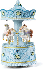 Elegant Blue Carousel Music Box,Handcrafted Rotating Horses & Floral Details Musical Figurine, for Birthdays,Christmas,Valentine's Day,Birthday,Home Décor,Plays You are My Sunshine Tune