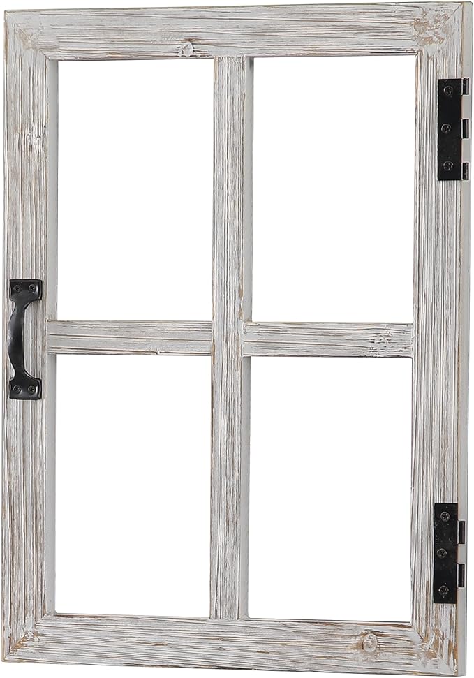 Sintosin Small Rustic Window Frame Wall Decor 12 X 16 Inch, Hanging Handmade Washed White Wooden Farmhouse Faux Window Wall Decor for Living Room Bedroom Entryway Hallway, Horizontal or Vertical