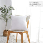 Oubonun 20 x 20 Throw Pillow Inserts (Set of 2) with 100% Cotton Cover - 20 Inch Square Interior Decorative Sofa Pillow Insert Pair - White Couch Pillow