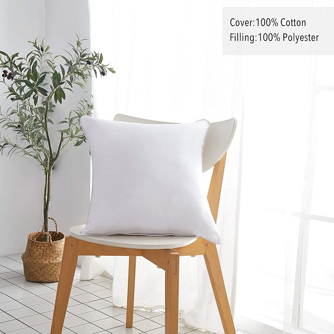 Oubonun 16 x 16 Throw Pillow Inserts Set of 2-100% Cotton Cover - White Couch Bed Decorative Pillow Pair