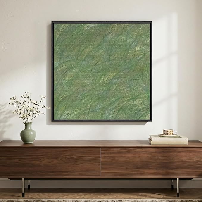 Framed Green Abstract Wall Art, Modern Square Sage Green Canvas Prints Paintings, Minimalist Pictures for Living Room, Bedroom, Dining Room, Hallway Wall Decor 24x24 In