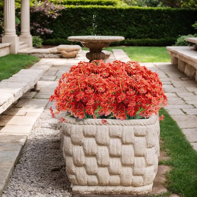 12Pcs UV Resistant Artificial Flowers Artificial Violet Outdoor Decor Realistic Faux Plants Silk Flowers No Fade for Patio Hanging Baskets Garden Pots Farmhouse Yard (Big Red)
