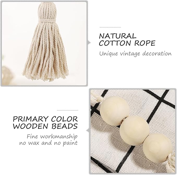 Wood Bead Garlands,Farmhouse Beads Tasels,Rustic Country Decor Prayer Beads for Home Door Knob Decor