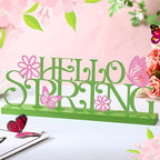 Teenyyou Holiday Word Sign with Wooden Base Home Seasonal Table Decor Metal Word Letter for Holiday Centerpiece Tabletop Desk Decorations(Hello Spring)