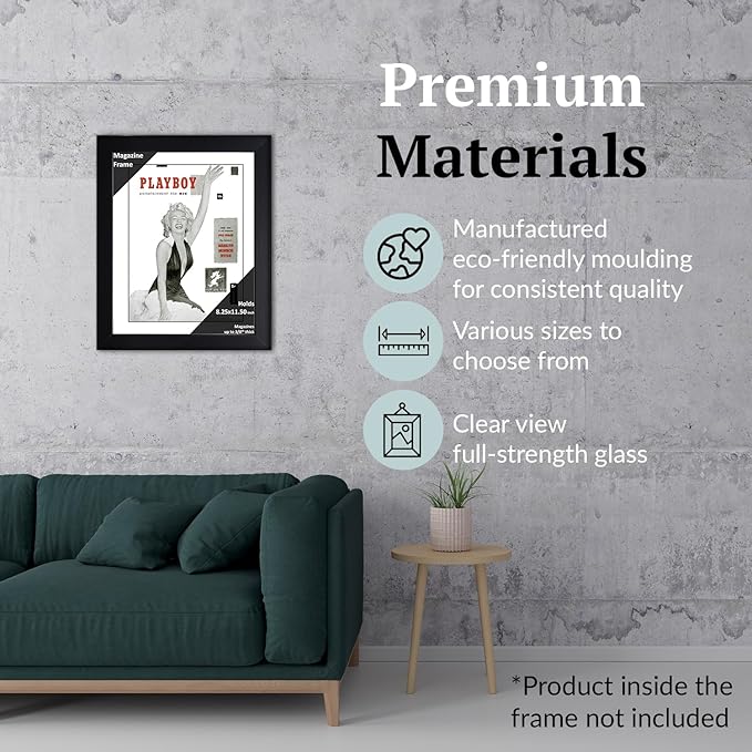 Creative Picture Frames 8.25 x 11.50 Magazine Frame with Full-Strength Glass, Holds Up To A 1/4" Thick Media with Installed Hangers for Easy Mounting, 11x14 Black Frame with White Mat