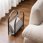 MyGift Deluxe Mid Century Metal Wire Magazine Rack in Matte Black Finish, Tabletop or Floor Standing Sling Basket for Magazines and Newspapers
