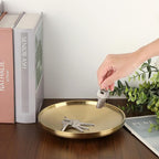 Round Key Dish for Entry Table Stainless Steel Display Tray Gold Candle Plate Jewelry Display Holder for Vanity Kitchen Coffee Counter, 7.5" x 7.5" x 1.2"