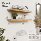BAOBAB WORKSHOP Natural Wood Floating Shelves for Wall 30 Inches Long, Solid Wooden Shelf Large, Bathroom Shelves for Room Wall Mounted Kitchen Farmhouse, Oak Floating Shelf, 30W × 6.7D, Set of 2