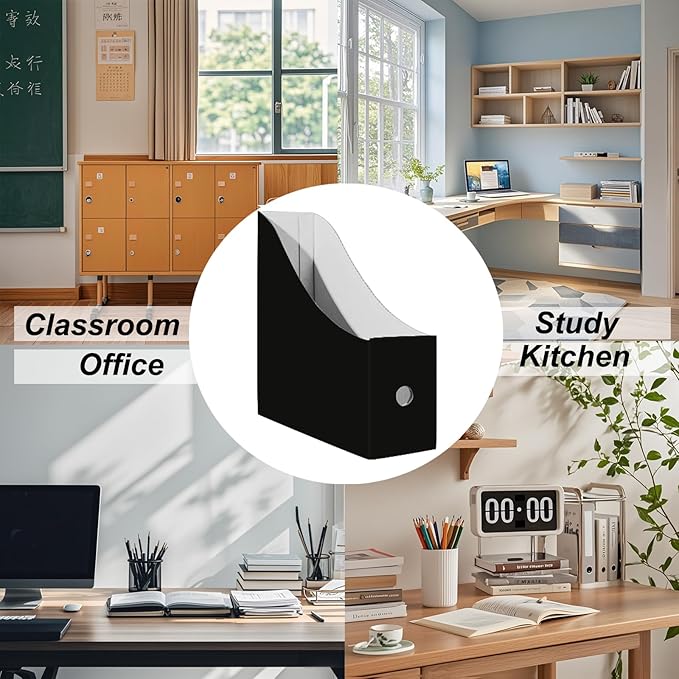 Limitliho 6 Pack Cardboard Magazine Holder for Desk, Book Bins for Classroom Library,Office,Home, 10.6" H x 10.2" L x 3.5" W in Magazine File Holder(Black)