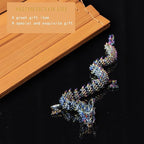 LIYAOLI Large Metal 3D Printed Articulated Chinese Dragon Figurine Statue Bookshelf Decor 15 Inch Three Color Flexible Joints Luck Dragon for Home Office Desk Decoration