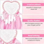 Dream Catcher,Lovely Heart Shape Dreamcatcher Handmade Lace Dream Catcher Feather Bead Wall Hanging Boho Woven Art Ornament Gift Craft Dreamcatcher Wind Chimes for Home Children Bedroom Decor (Pink)
