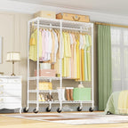 Ulif F4R Heavy Duty Clothes Rack（With Lockable Wheels ） Rolling Clothing Racks for Hanging Clothes，Adjustable Closet Organizer System，Portable Garment Rack 45"W x 15.8"D x 73.5"H，Max Load 650LBS，White