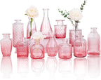12 Pack Pink Glass Bud Vase Set, Small Vintage Vases for Centerpieces, Decorative Flower Vases for Wedding Home Table Decor