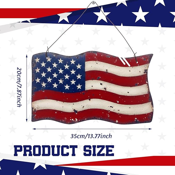 MorningRo Metal Patriotic American Flag Wreath for Front Door Vintage Red White Blue American Flag 4th of July Wall Art Sign Rustic 250 Anniversary Independence Day Hanging Plaque for Porch Outdoor