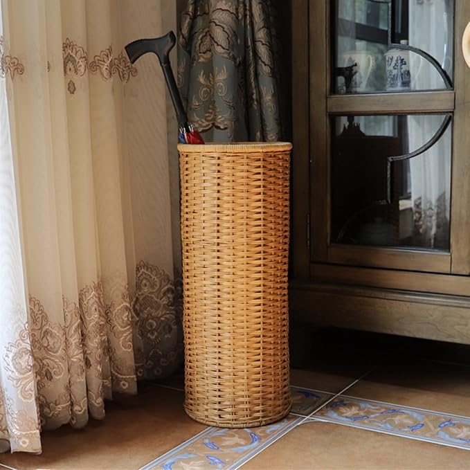 WXYZ Hand-Woven Bamboo and Rattan Umbrella Stand, Multifunctional Umbrella Basket for Home Hotel and Office Umbrella Bucket, 59x24.5cm