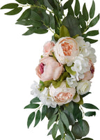 2 Pcs Wedding Arch Flowers Kit, Artificial Peony Flower Swag Backdrop Floral Garland Centerpieces, Champagne Peony Floral Swags Silk Hanging Peony Garland with Green Leaves Decor for Home(Pink)
