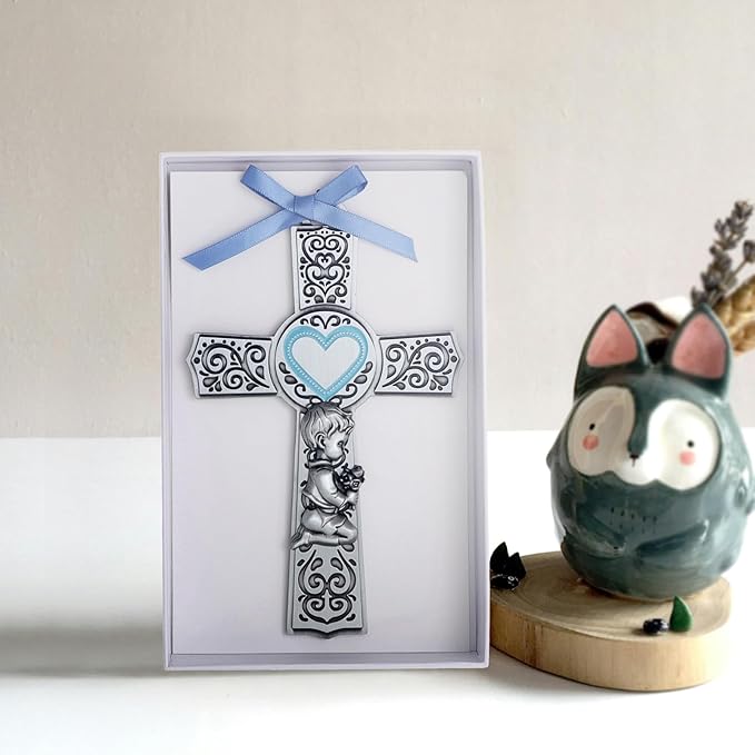 KOMI Baby Catholic Wall Cross 6Inch Baptism Gifts For Boys Religious Wall Decor Catholic Baptism Gifts First Holy Communion, Baby Dedication Gift, Recuerdos Para Bautizo