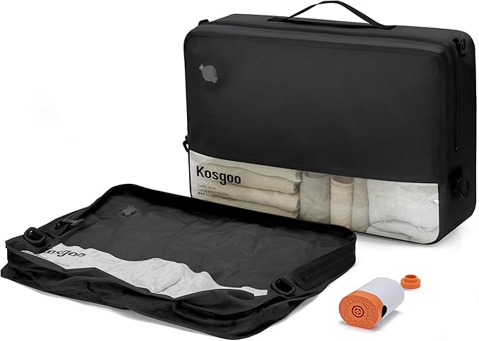 Vacuum Compression Bags for Travel with Pump 180° Open Vacuum Seal Bags for Carry-on Luggage Home Storage, IP67 Waterproof Space Saver Storage Bag (1 Large Pack + Pump Black)