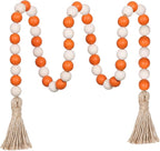 Meplait Fall Wood Bead Garland, 39in Farmhouse Beads with Tassels Halloween Tiered Tray Decor Decorative Beads Home Decor（Orange & Natural）