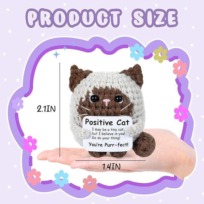 Inspirational Handmade Crochet Brown Cat, Positive Emotional Support Brown Cat, Valentine's Day Gift, Birthday Thanksgiving Basket Gift for Home Decorations