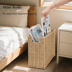 Woven Magazine Holder, 15'' x 6'' x 11'' Book Basket with Built-in Handles, Narrow File Storage Newspaper Organizer for Living Room, Bedroom, Office, Bathroom