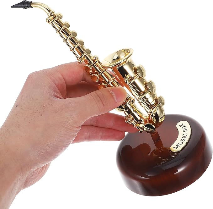 Mini Saxophone Music Box, 7.9in Classic Home Decorative Saxophone, Small Musical Mum Trinket Instrument Ornaments for Home Decoration Housewarming Desktop