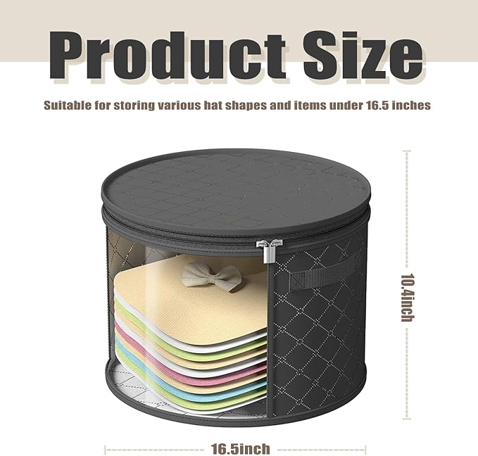 Hat Boxes For Women Storage - This Oversized Clear Hat Storage Bag can hold 9 hats,suitable for cowboy hats,suitable for travel and daily hat organizer for closet.(Pure Black and Pure Gray)