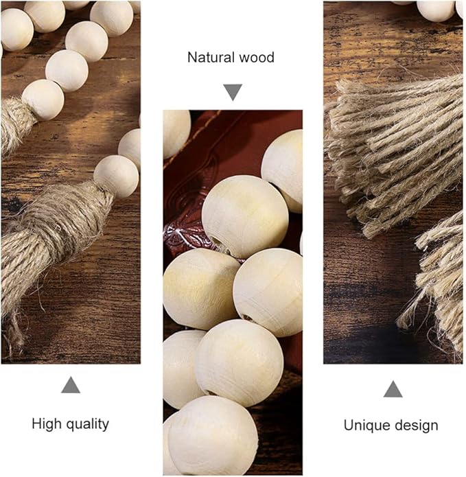 IMIKEYA Wooden Beads Garland: 2PCS Farmhouse Wood Bead Garland for Tiered Tray Farmhouse s Hanging Wood with Tassels Prayer Rustic s for Coffee Table Decor