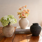 Ceramic Flower Vase Home Decor, 6.2 inch Farmhouse Rustic Vintage Decorative Vases, Pottery Terracotta Boho Flowers Vases for Dining Table, Living Room, Shelf, Kitchen, Bedroom (6.2"-White)