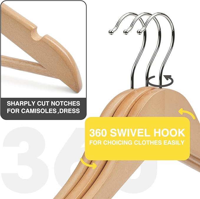 Wooden Hangers 30 Pack Clothes Hanger for Daily Used,Coat Hangers for Closet,Heavy Duty Wood Hanger for Suit, Shirts, Jackets, Dress, Pant （Light Natural）
