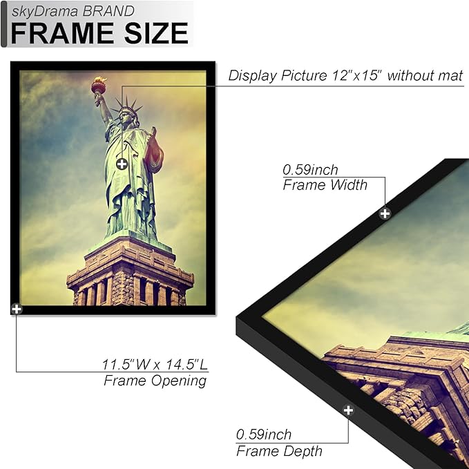 100% Solid Wood 12x15 Picture Frame Set of 3, Black Frame for 12 x 15 Inch Picture Poster Photo, Light Weight 12 by 15 HQ Matte Black Frame for Wall - 3 Pack/Black/12 x15