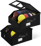 2 Pack Hat Storage for Baseball Caps-Holds Up to 48 Caps, Hat Organizer for Closet Stackable Hat Box with Cardboard, Dustproof Baseball Cap Organizer with 2 Handles for Home Travel (Black, 2Pack)
