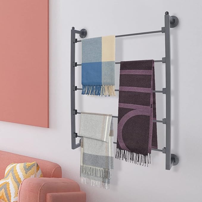 Scarf Organizer Wall Mounted, 5-Tier Scarf Display Rack, Metal Spiral Scarf Holder Belt Pants Hijab Hanger for Clothing Retail Store Home, 23.6" x 3.9" x 29.5"(Black)