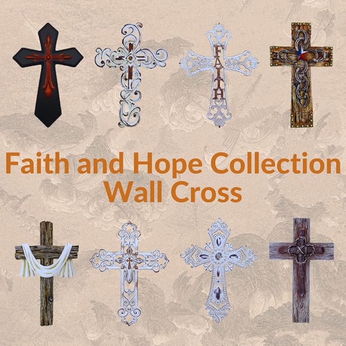 Comfy Hour 13" Rustic Brown Wall Cross Decor, Christian Farmhouse Wall Art with White Cloth, Wooden Look Religious Cross Plaque for Living Room, Bedroom, Entryway, Resin Sculpture Home & Communion Decor