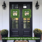Artgar 22Inch Boxwood Wreath, Spring Wreaths for Front Door, Realistic Green Square Boxwood Wreath for Year-Round Decor, Artificial Summer Wreaths for Wedding Farmhouse Indoor/Outdoor Porch Decor