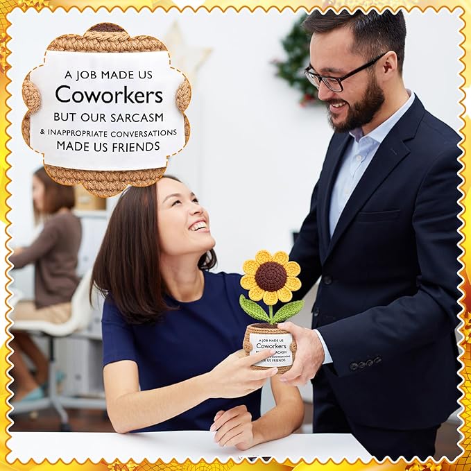 Wavwavw Coworker Leaving Gifts for Women Men, Positive Flower Doll Crochet with Card Funny Farewell Going Away Goodbye Gifts for Coworkers Employee Teacher Friends Retirement(Modern Style)