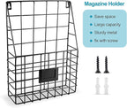 Storage Racks, Metal Wire Wall Mounted Magazine Holder, Wall Hanging Organizer holder for Files, Newspapers, Magazines with Tag Slot for Office, Home Organization, Black
