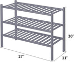 3 Tier Bamboo Shoe Rack for Closet Free Standing Wood Shoe Shelf Storage Organizer for Entryway Small Space Stackable 27"x11"x20" (Grey)