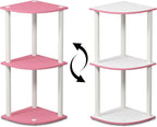 Furinno TURN-N-TUBE Corner Shelf, 3-Tier Corner Bookshelf, Display Storage Shelves with Open Shelves, for Organization and Storage, Living Room, Home Office, Garage, Pink