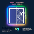 LOAAO 38"X38" LED Bathroom Mirror with Lights, Anti-Fog, Dimmable, RGB Backlit + Front Lighted, Bathroom Vanity Mirror for Wall, Memory Function, Waterproof, Tempered Glass