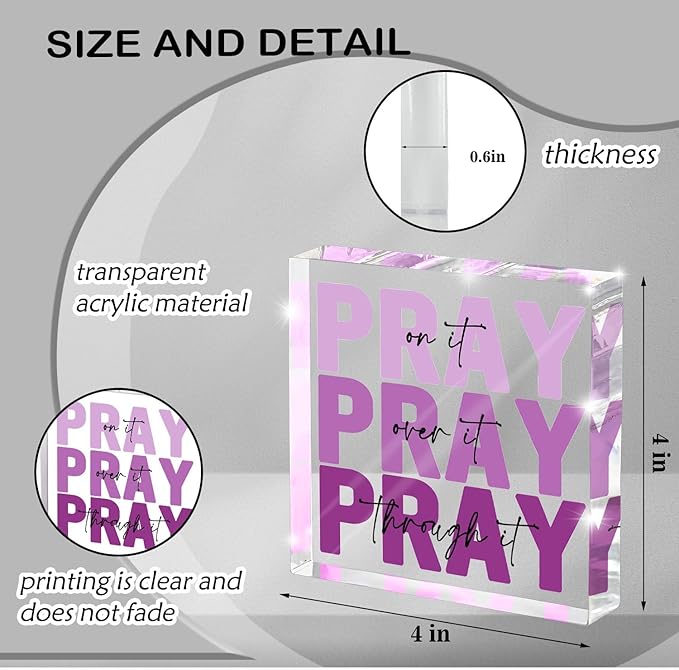 Purple Christian Gifts for Women -Religious Plaques Christian Woman Decor Gift, Modern Home Office Room Bathroom Bedroom Tabletop Shelf Desk Valentines Day Decor, Pray on it Pray through it, Baptism Gifts