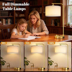 Innqoo Bedside Table Lamps for Bedroom Set of 2-Dimmable Nightstand Lamps with USB Port and Outlet,Modern Gold Lamps with Linen Shade,Tall Desk Lamps for Home Office Bedroom Living Room End Table