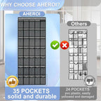 Aheroi Over the Door Shoe Organizer, 35 Pockets Mesh Shoe Organizer Door Hanger, Large Hanging Shoe Rack Holds Up to 40 lbs, Closet Shoe Behind Door Rack, Gray Durable Storage Hanging Bag