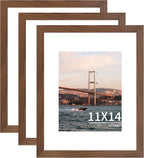 11x14 Picture Frame 3 Pack - Brown Poster Frame Display Pictures 8x10 with Mat or 11 x 14 Without Mat for Wall Hanging Horizontal and Vertical
