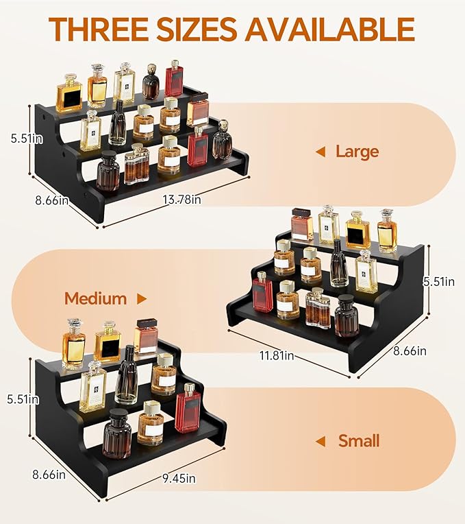 Wooden Cologne Organizer for Men, Perfume Organizer Stand, Cologne Stand with Anti-Slip Washers, Wooden Display Risers Stand for Dessert, Cupcake, Display Shelf Riser Stand for Decoration Makeup Black, 3-tier-13.8in