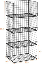 4-Tier Stackable Closet Organizers and Storage Shelves, Clothes Shelf Organizer Basket Bins, Foldable Sweater Storage for Closet Organizer System, Black (Patent Pending)