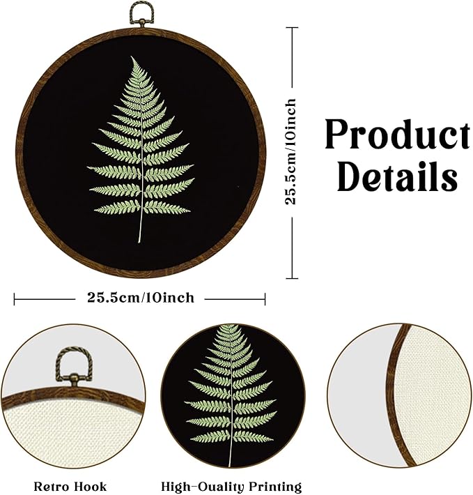 Rustic Botanical Wall Art Decor, Boho Wildflower Ferns Plants Canvas Prints Round Wall Art,Vintage Wall Hanging Door Artwork Decor for Farmhouse Bedroom Living Room Gallery 10x10in (MG07)