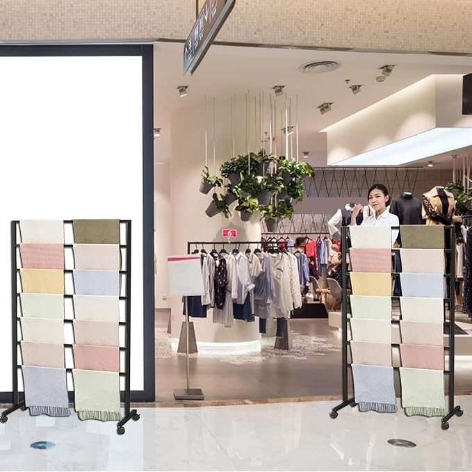 Metal Scarf Display Stand with 360 Swivel Caster Wheels, Movable Freestanding Scarf Floor Standing Display Rack, Belt Shawl Hijab Organizer for Boutique Display, Commercial Home