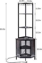 VECELO 6 Tier Corner Shelf with LED Light and Charging Station, 63” Tall Standing Cabinet Organizer, Narrow Bookshelf with Storage Rack for Living Room, Bedroom, Kitchen, Balcony, Small Space